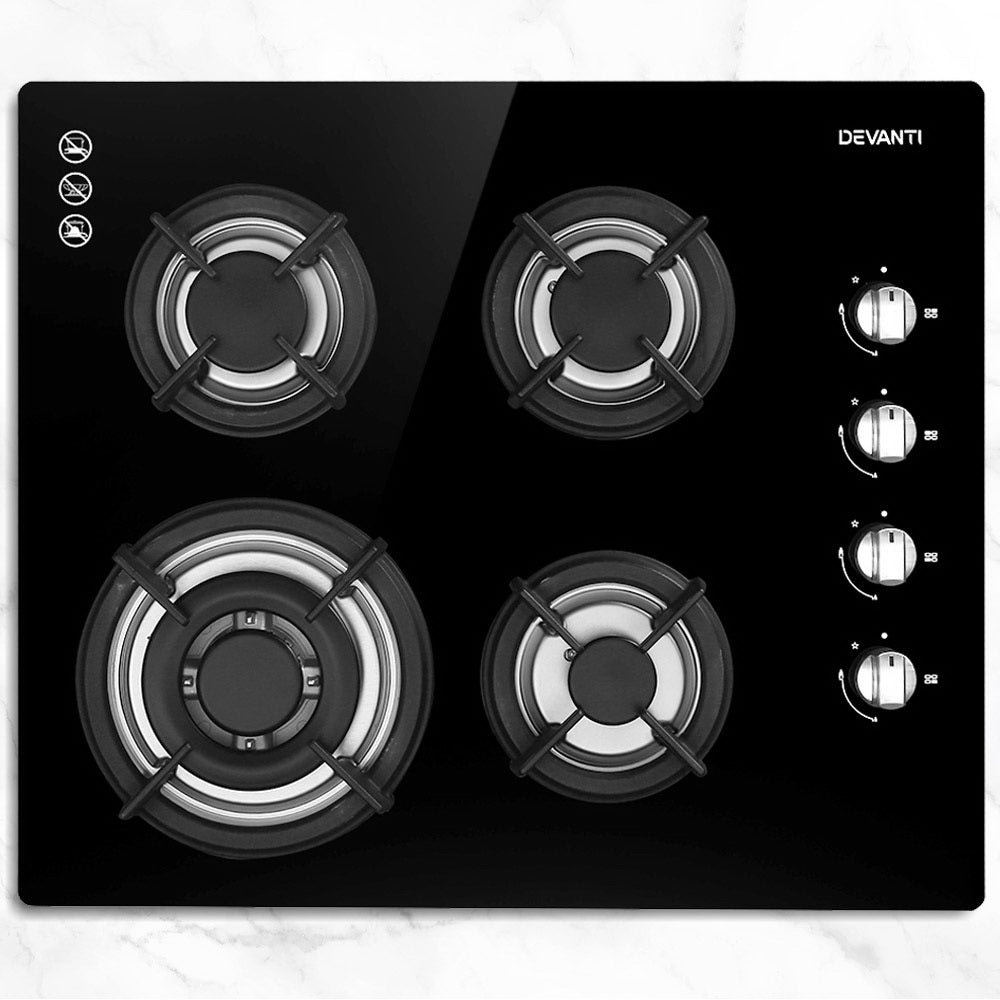 Devanti Gas Cooktop 60cm Stove Hob Black-7