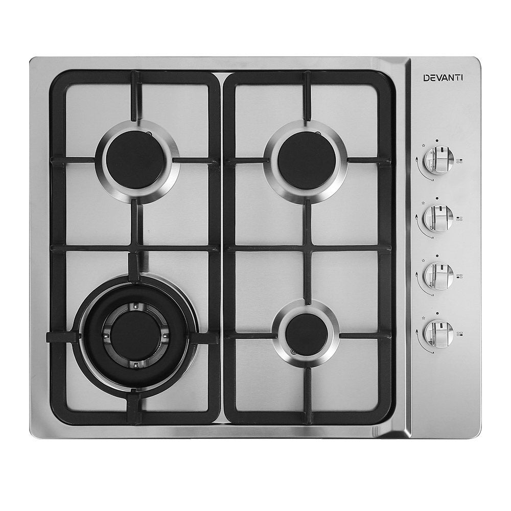 Devanti Gas Cooktop 60cm Stove Hob Silvir-0