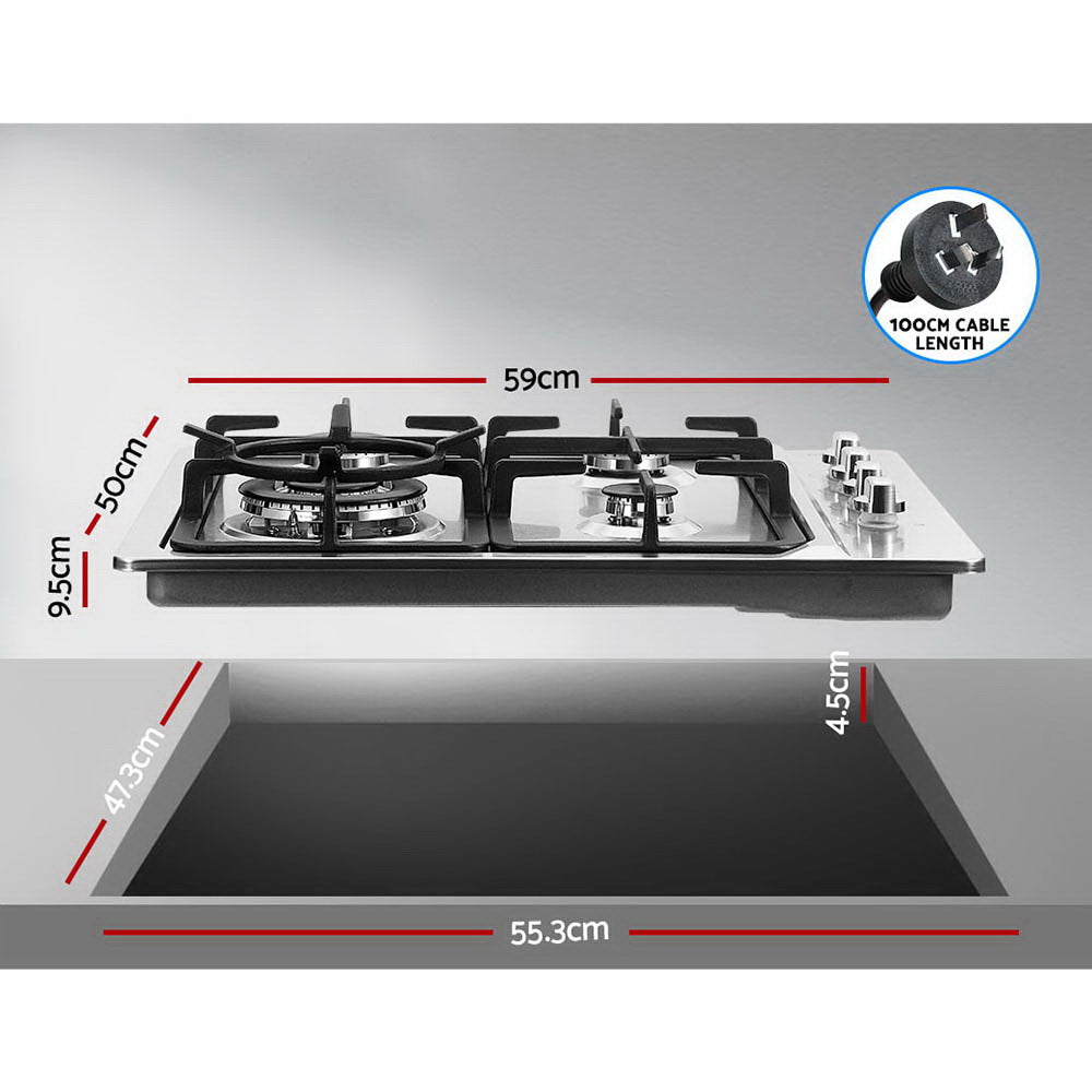 Devanti Gas Cooktop 60cm Stove Hob Silvir-1