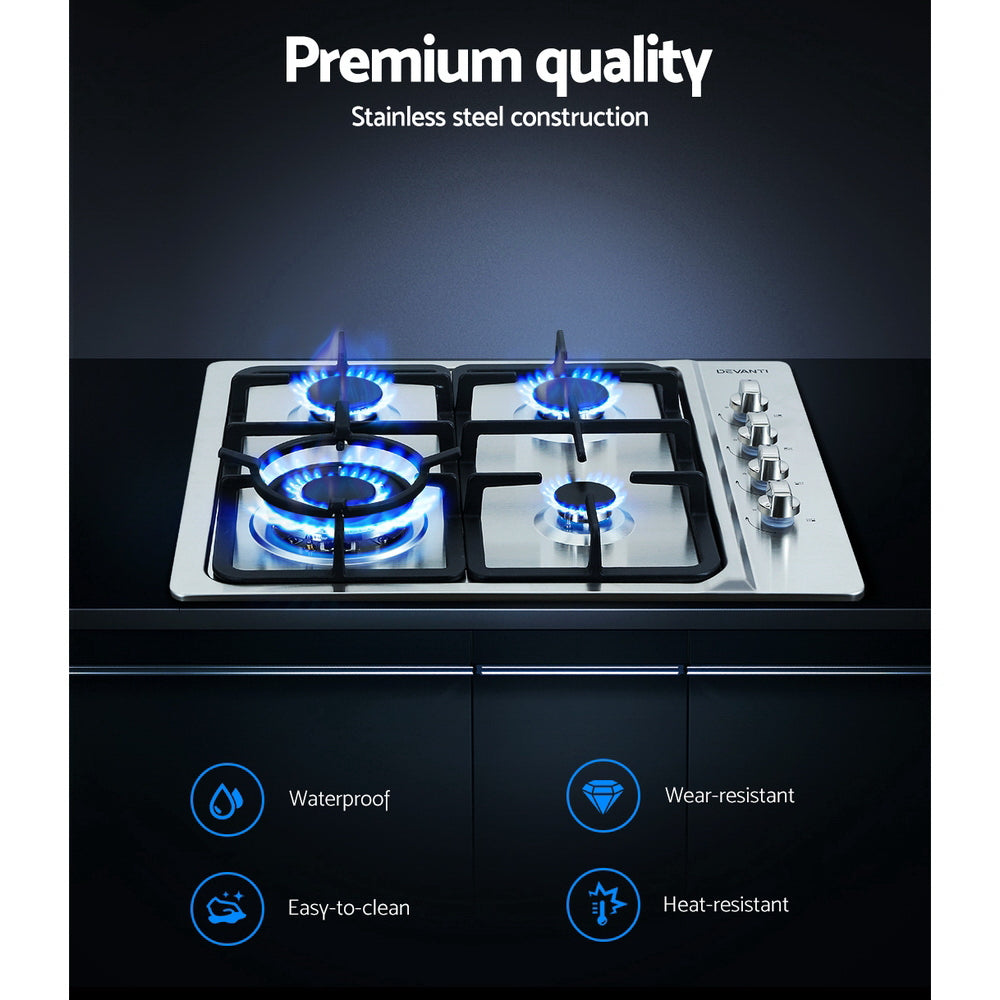 Devanti Gas Cooktop 60cm Stove Hob Silvir-3