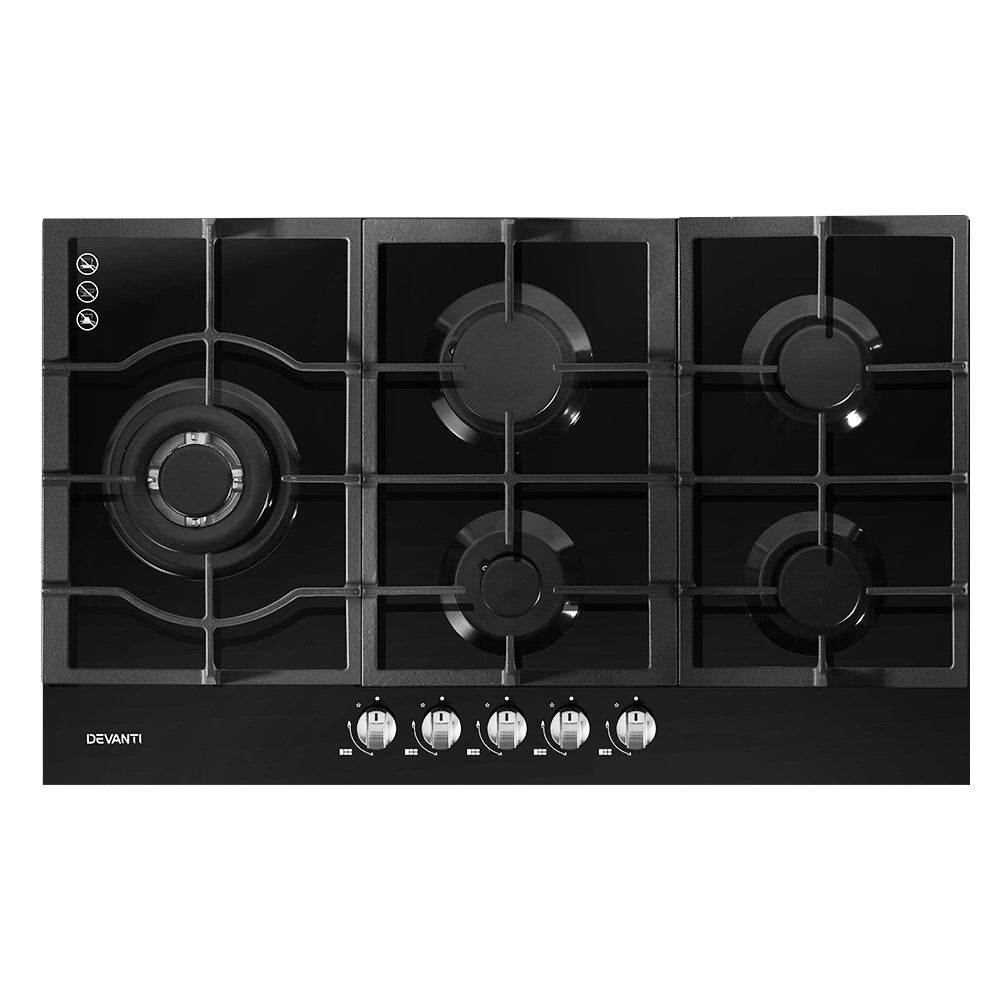 Devanti Gas Cooktop 90cm 5 Burner Black-0