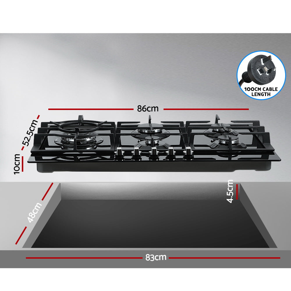 Devanti Gas Cooktop 90cm 5 Burner Black-1