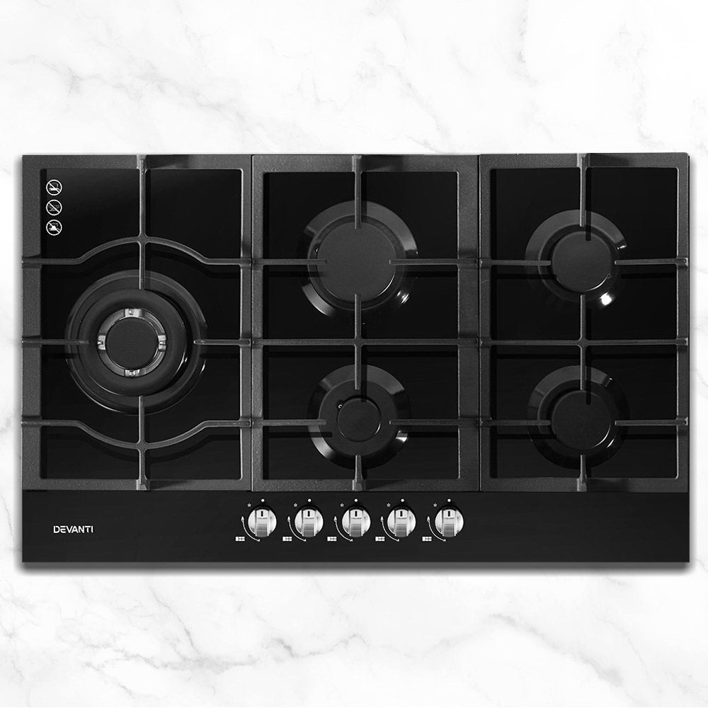 Devanti Gas Cooktop 90cm 5 Burner Black-7