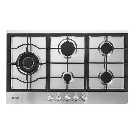 Devanti Gas Cooktop 90cm 5 Burner Silvir-0