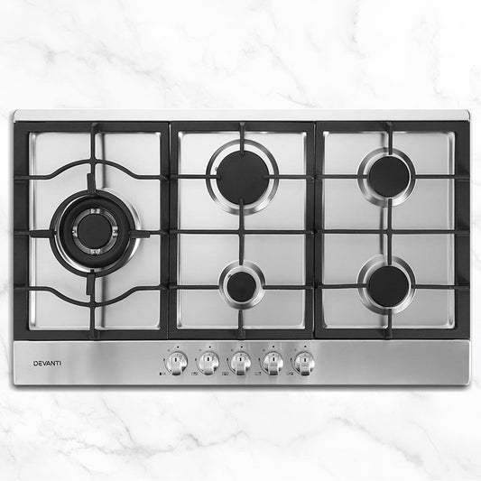 Devanti Gas Cooktop 90cm 5 Burner Silvir-0