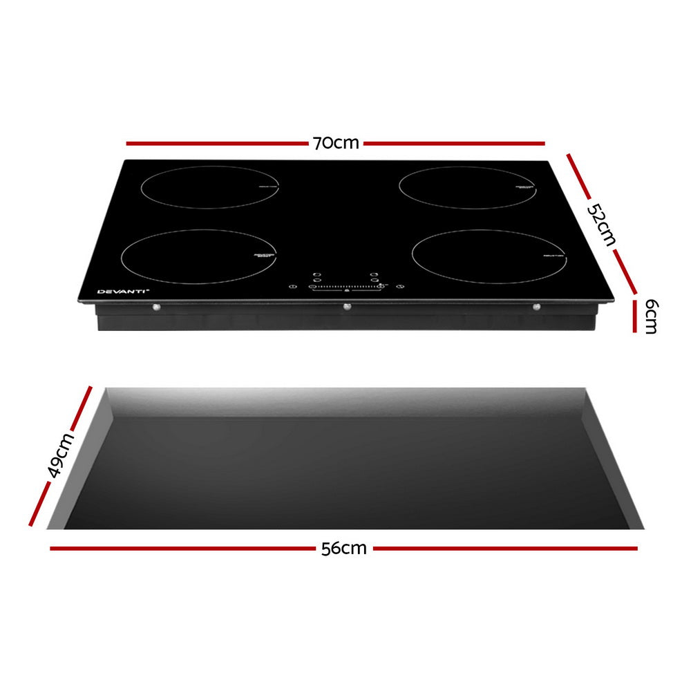 Devanti Electric Induction Cooktop 70cm Ceramic 4 Zones Stove Cook Top Hot Plate 7000W-1