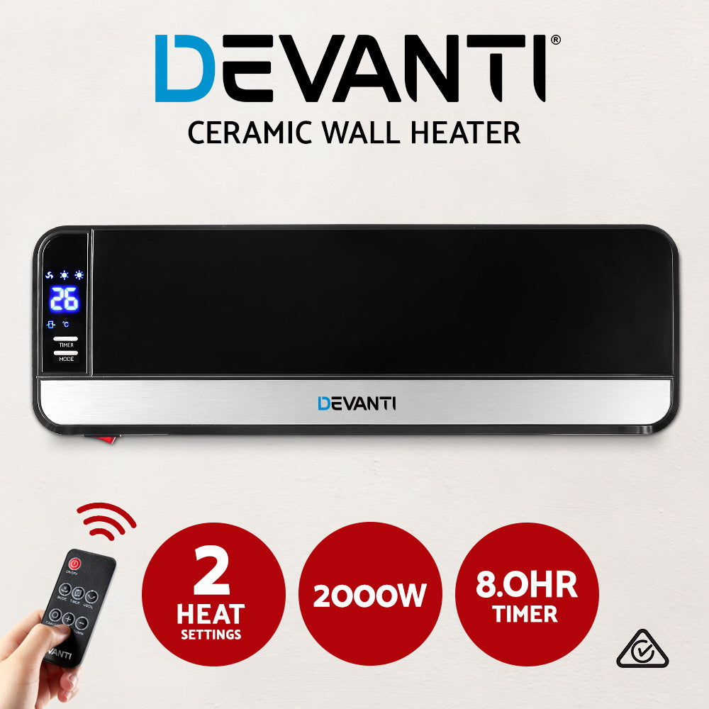 Devanti 2000W Wall Mounted Panel Heater - Black-2