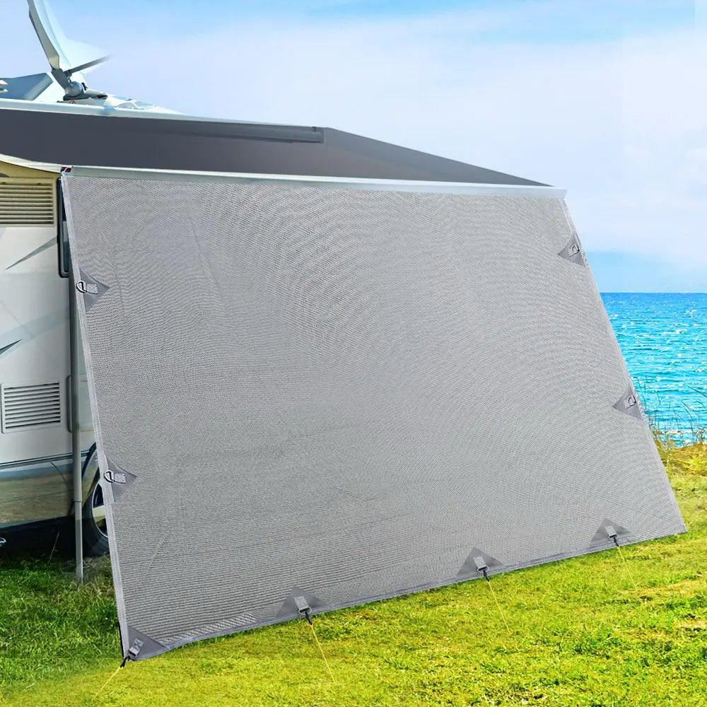 Caravan Privacy Screen Roll Out Awning 4.6x1.95M End Wall Side Sun Shade Grey-6