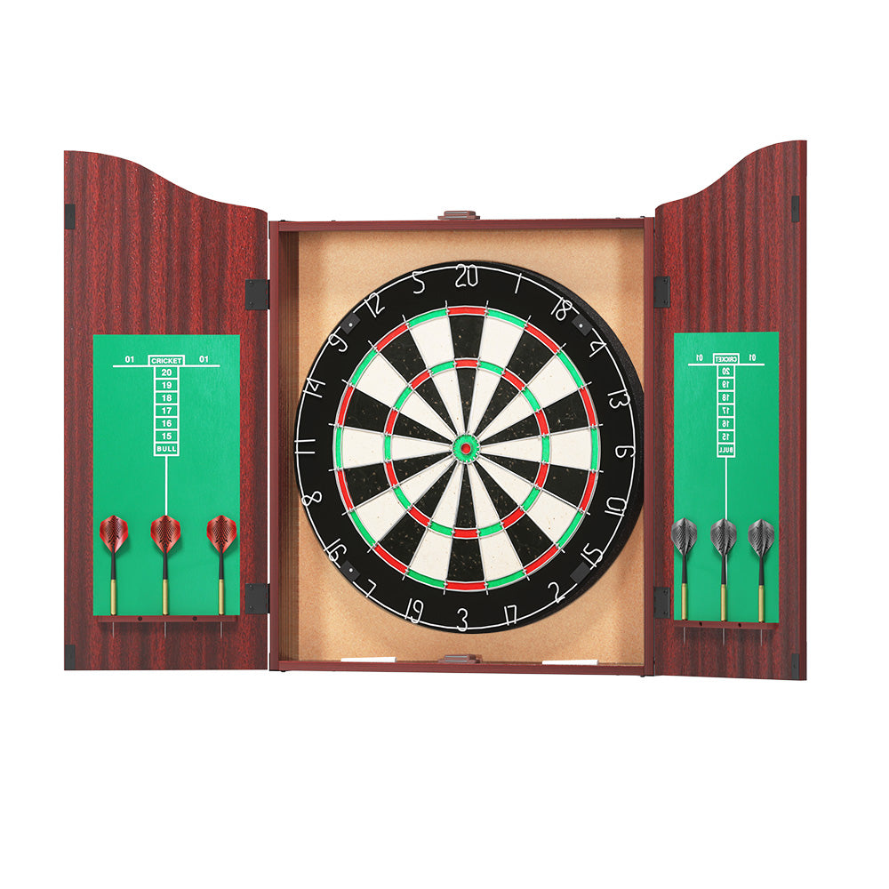 18" Dartboard Dart Board with Steel Darts Wooden Cabinet Party Game-0