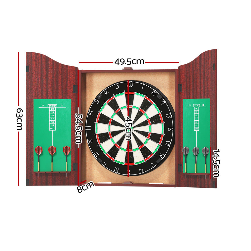 18" Dartboard Dart Board with Steel Darts Wooden Cabinet Party Game-1