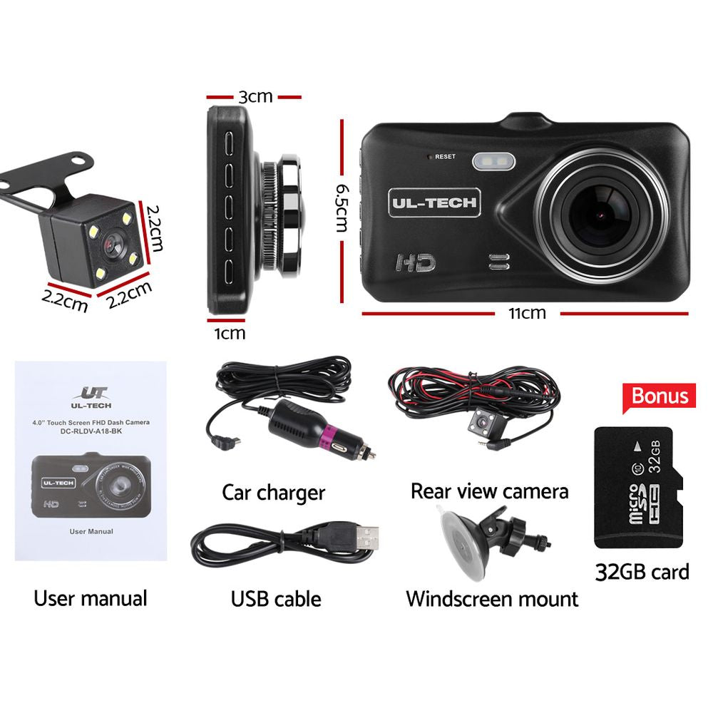 UL-tech Dash Camera 1080P 4" Front Rear View,UL-tech Dash Camera 1080P 4" Front Rear View Cam Car DVR Reverse Recorder 32GB-1