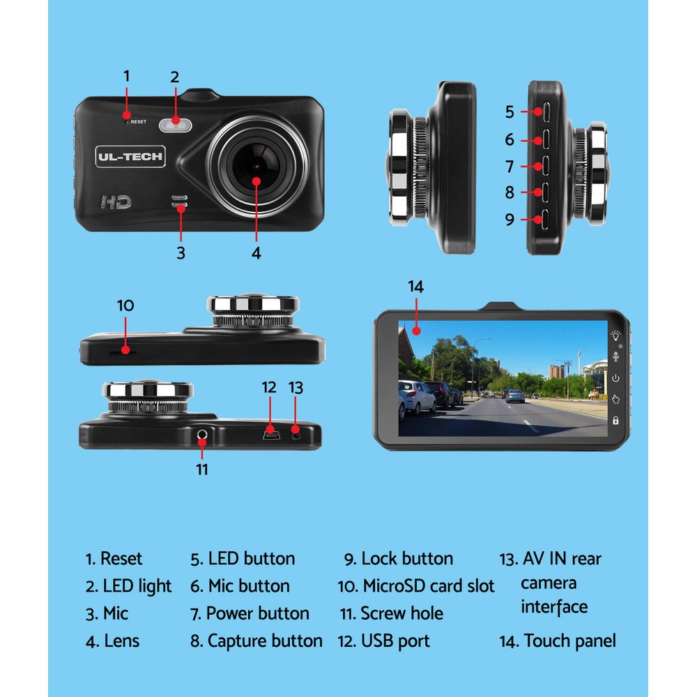 UL-tech Dash Camera 1080P 4" Front Rear View,UL-tech Dash Camera 1080P 4" Front Rear View Cam Car DVR Reverse Recorder 32GB-5