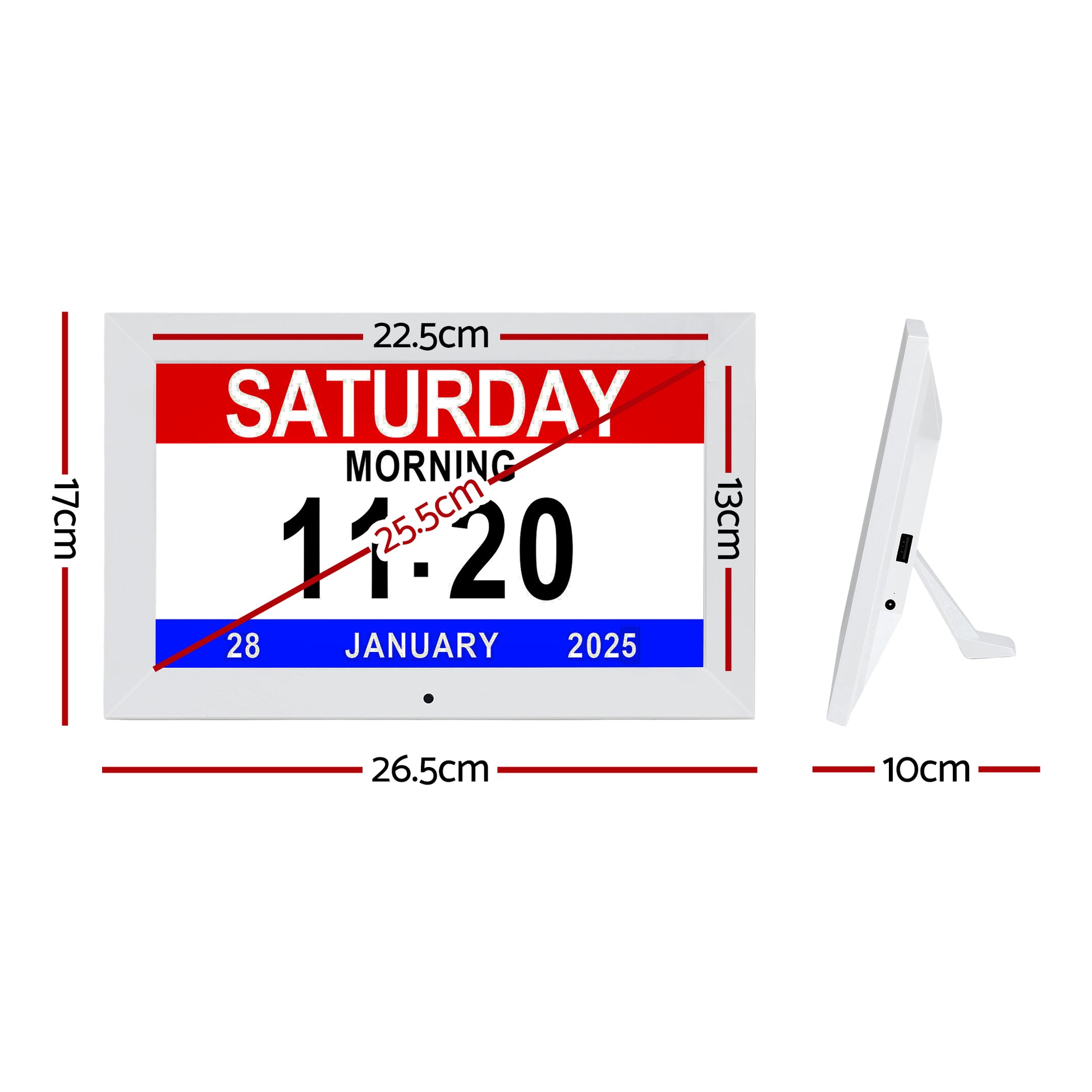 Artiss 10" Digital Day Clock Alarm Calendar Dementia Date Week Desk Clocks White-2