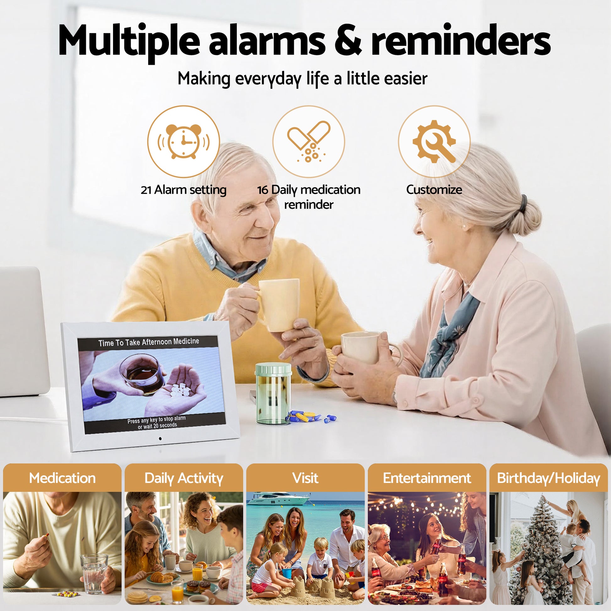 Artiss 10" Digital Day Clock Alarm Calendar Dementia Date Week Desk Clocks White-5