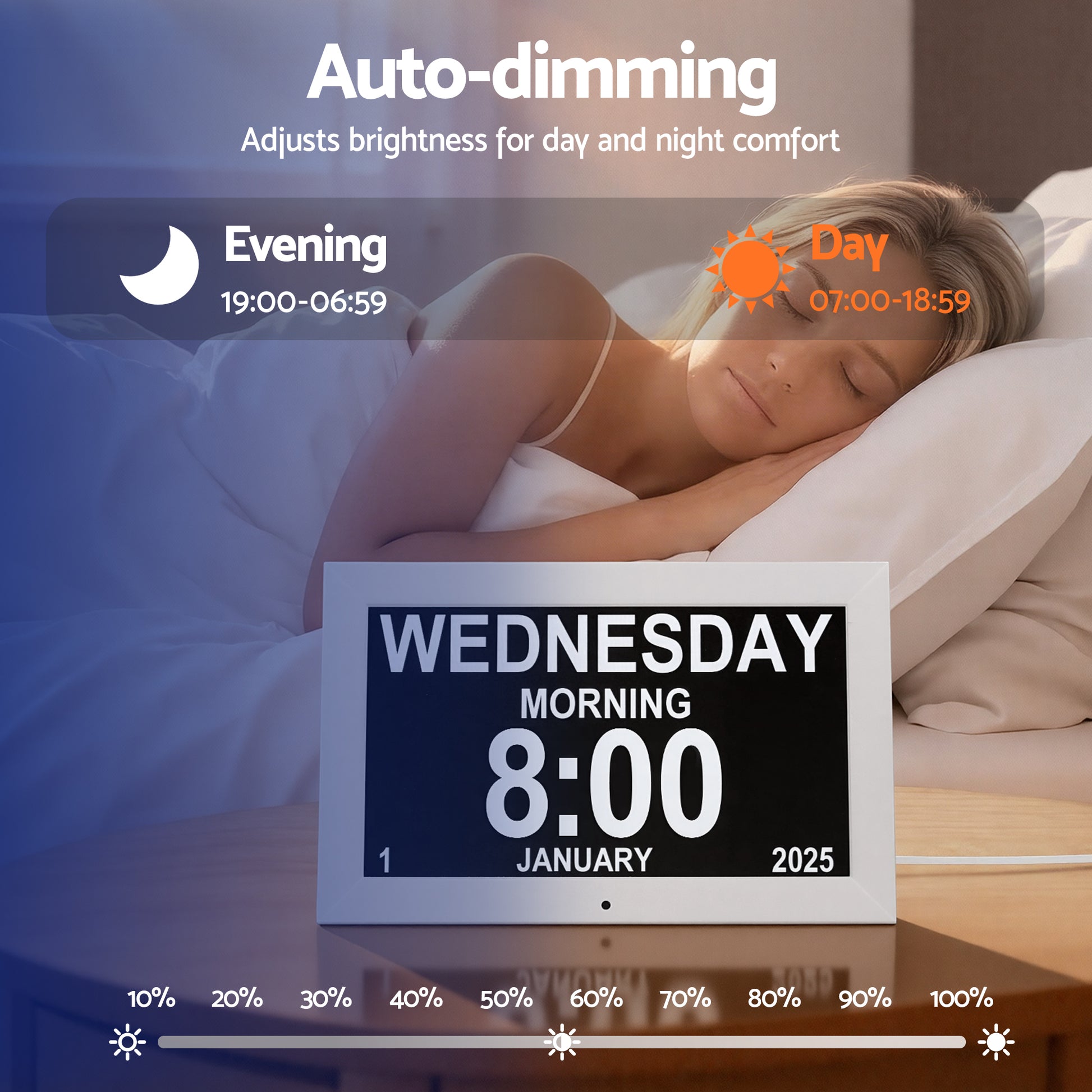 Artiss 10" Digital Day Clock Alarm Calendar Dementia Date Week Desk Clocks White-6