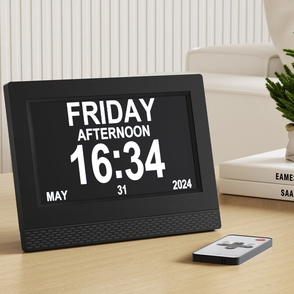 Artiss 7" Digital Day Clock Calendar Alarm Black-6