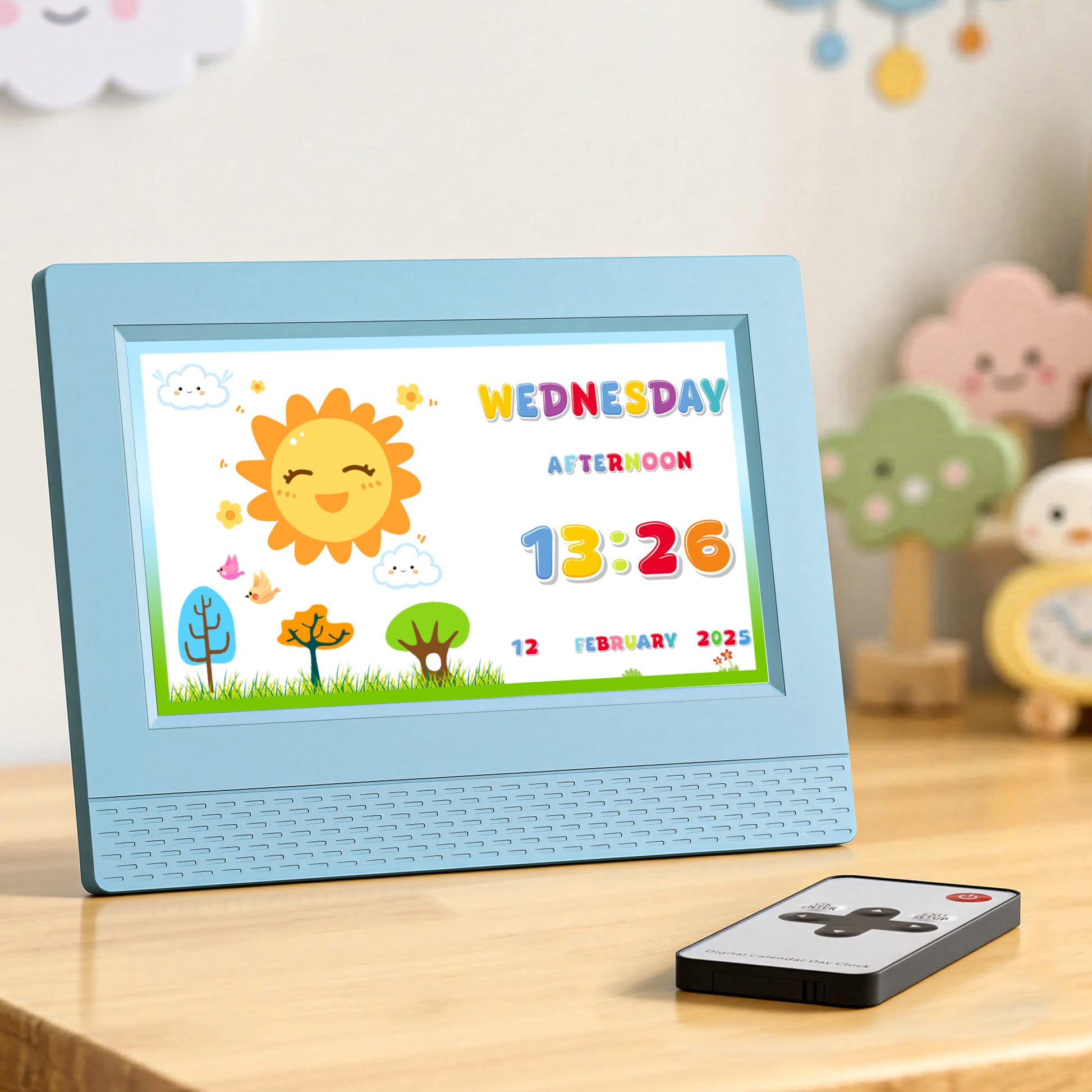 Artiss 7" Digital Day Clock Calendar Alarm LCD Children Sleep Trainer Clocks Blue-0