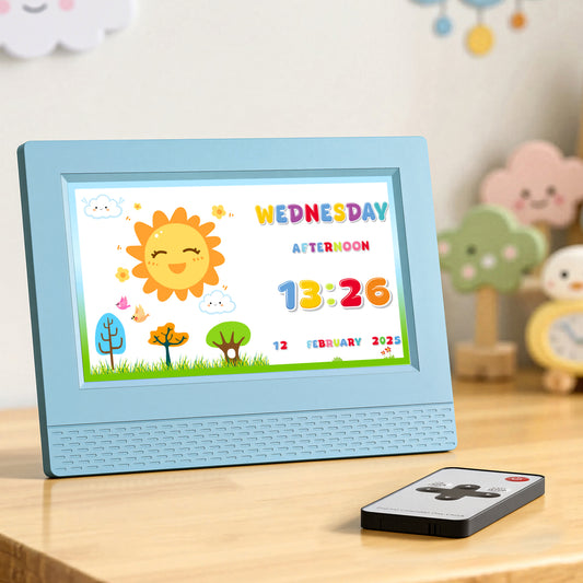 Artiss 7" Digital Day Clock Calendar Alarm LCD Children Sleep Trainer Clocks Blue-0