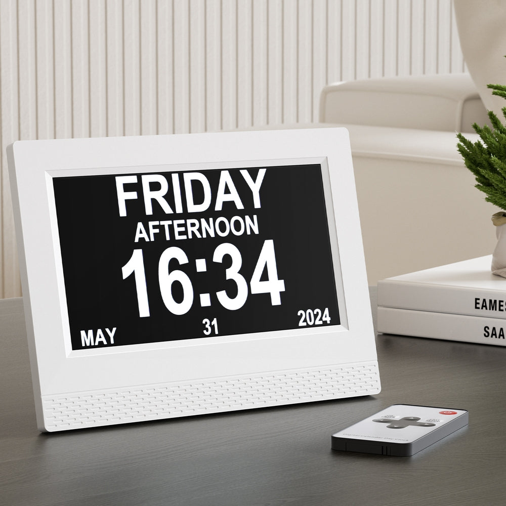 Artiss 7" Digital Day Clock Calendar Alarm White-6