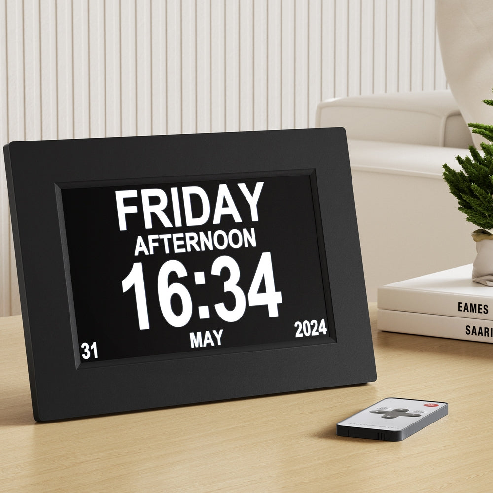 Artiss 8" Digital Day Clock Calendar Alarm Black-6