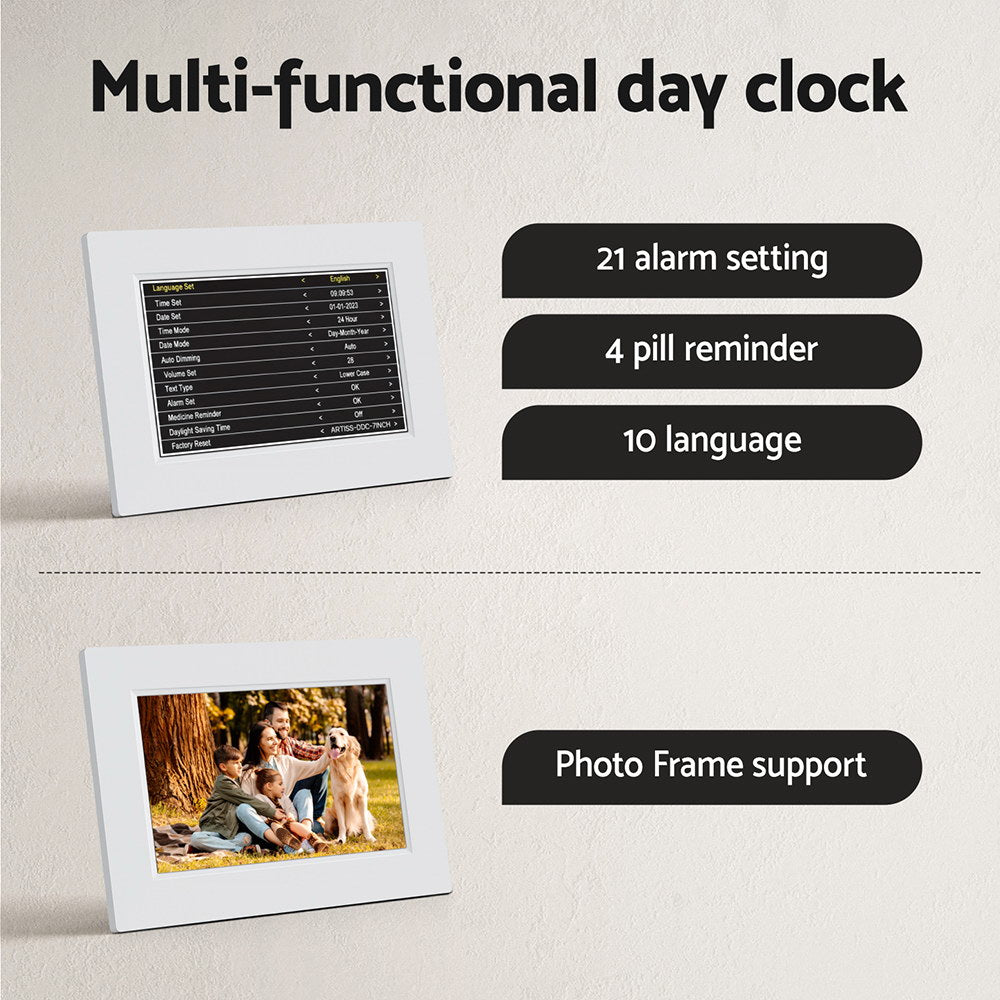 Artiss 8" Digital Day Clock Calendar Alarm White-5