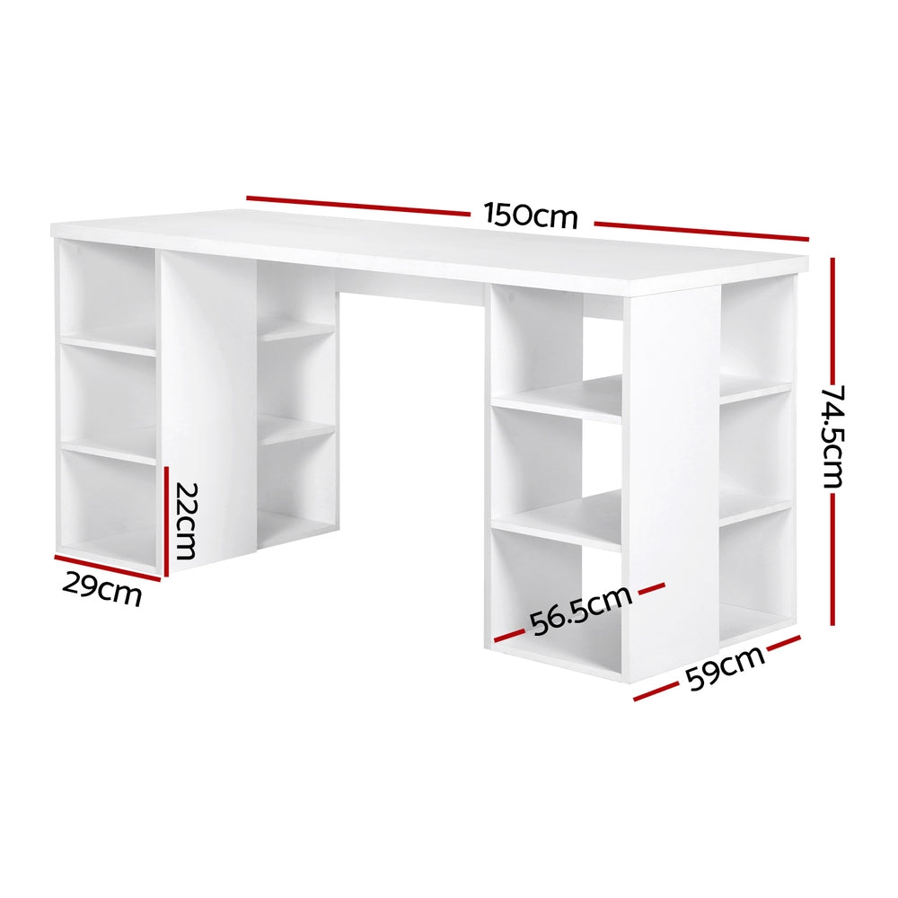 Artiss Computer Desk Bookshelf White 150CM-1