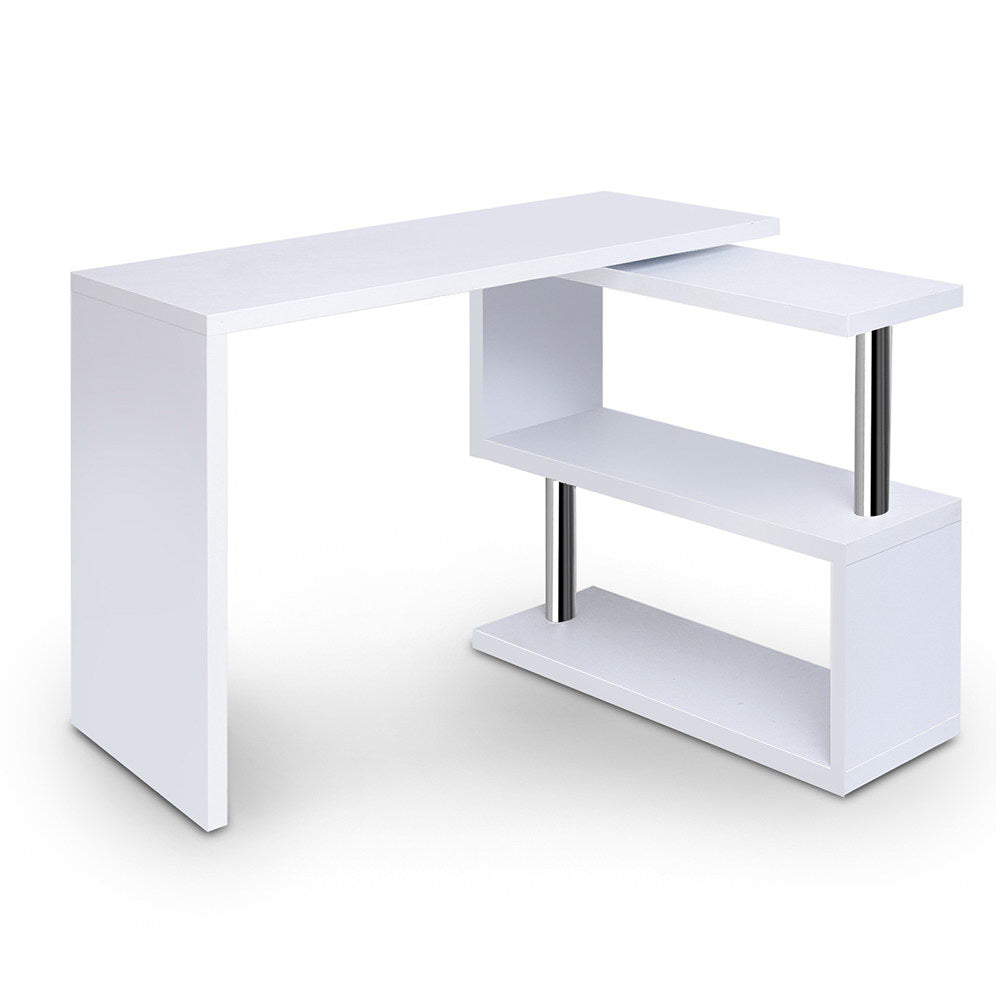 Artiss Computer Desk L-Shape Bookshelf White-0