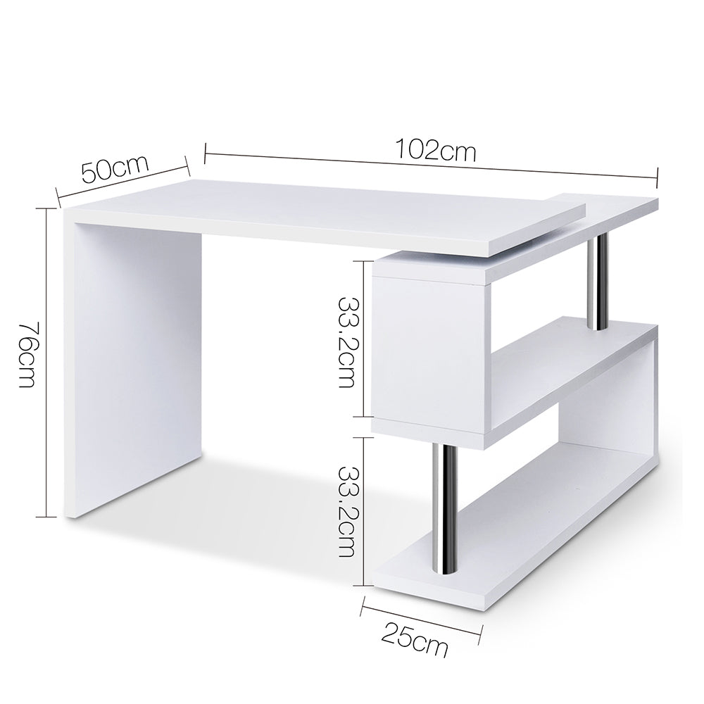 Artiss Computer Desk L-Shape Bookshelf White-1