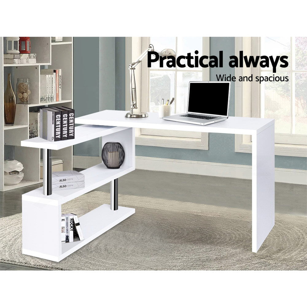 Artiss Computer Desk L-Shape Bookshelf White-3