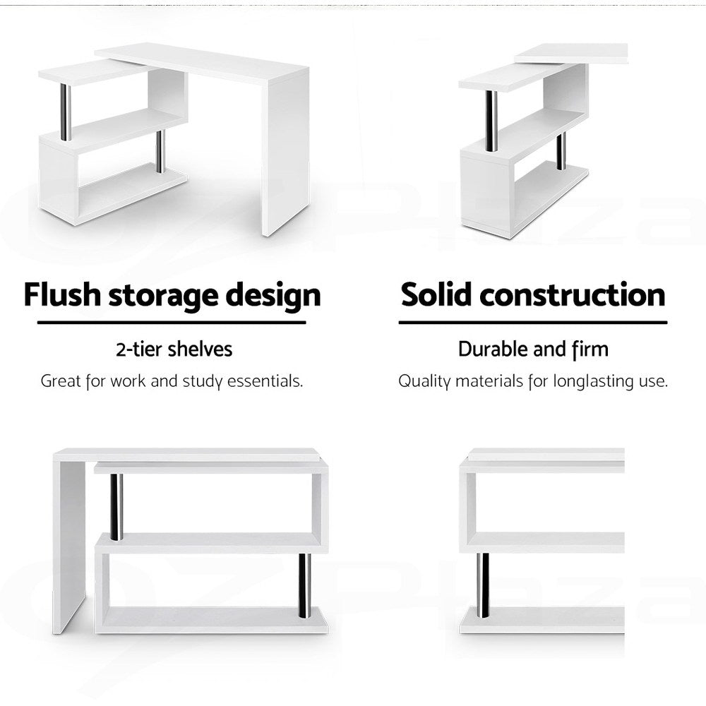 Artiss Computer Desk L-Shape Bookshelf White-4