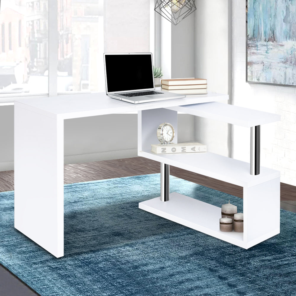 Artiss Computer Desk L-Shape Bookshelf White-6