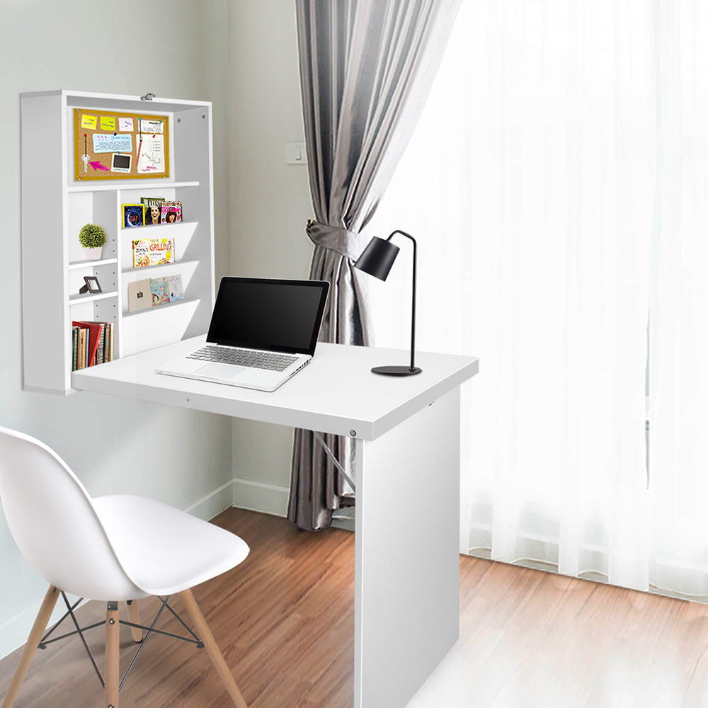 Artiss Computer Desk Bookshelf Wall Mount White-6