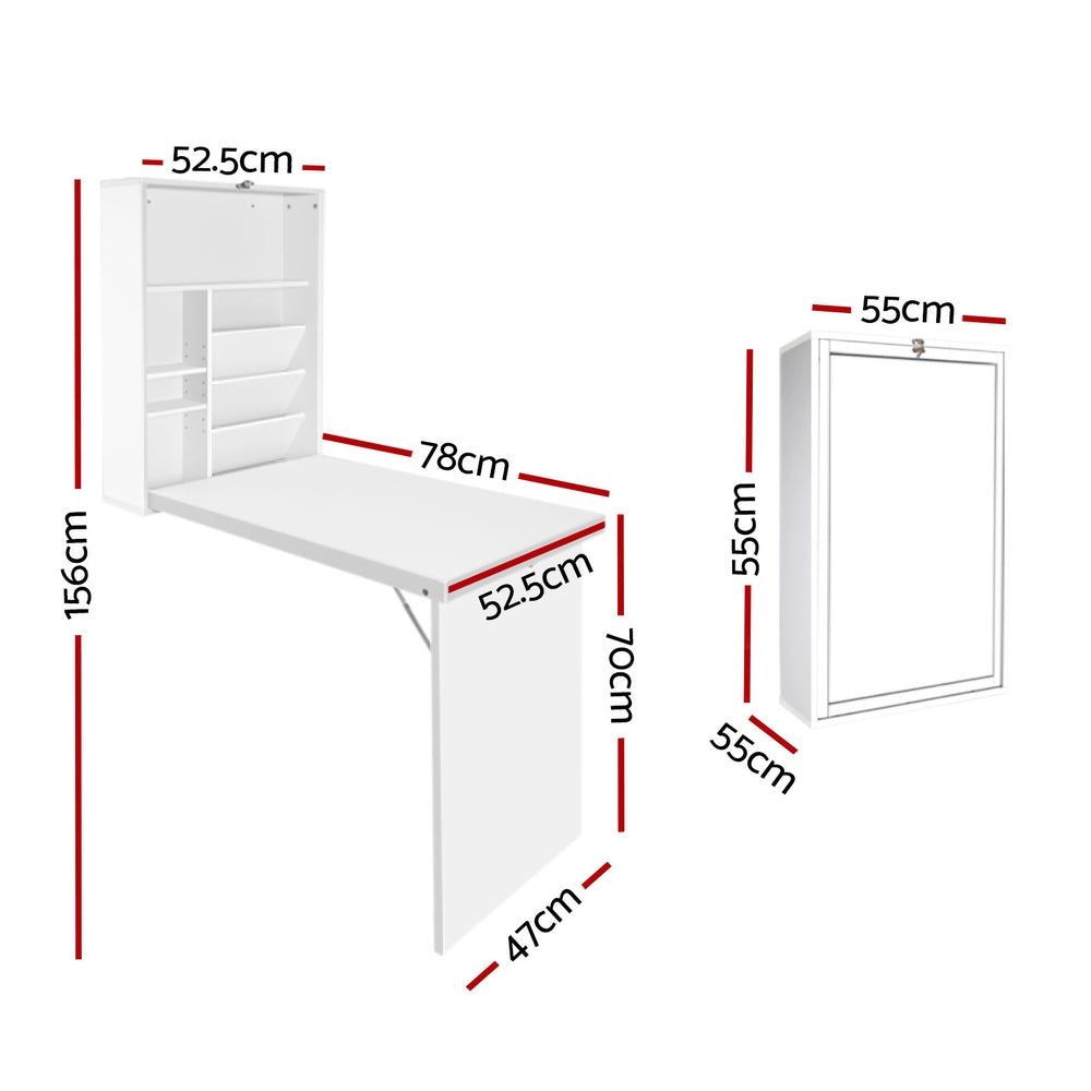 Artiss Computer Desk Bookshelf Wall Mount White-1