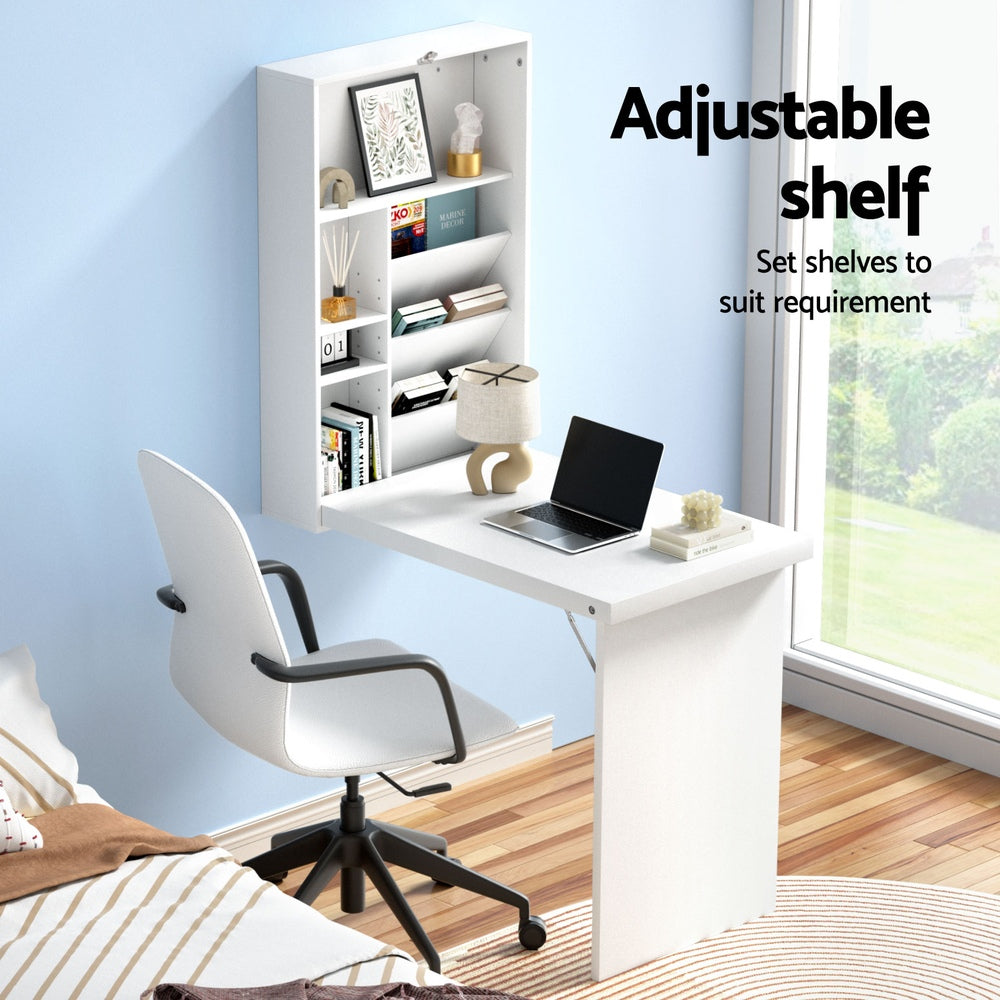 Artiss Computer Desk Bookshelf Wall Mount White-4