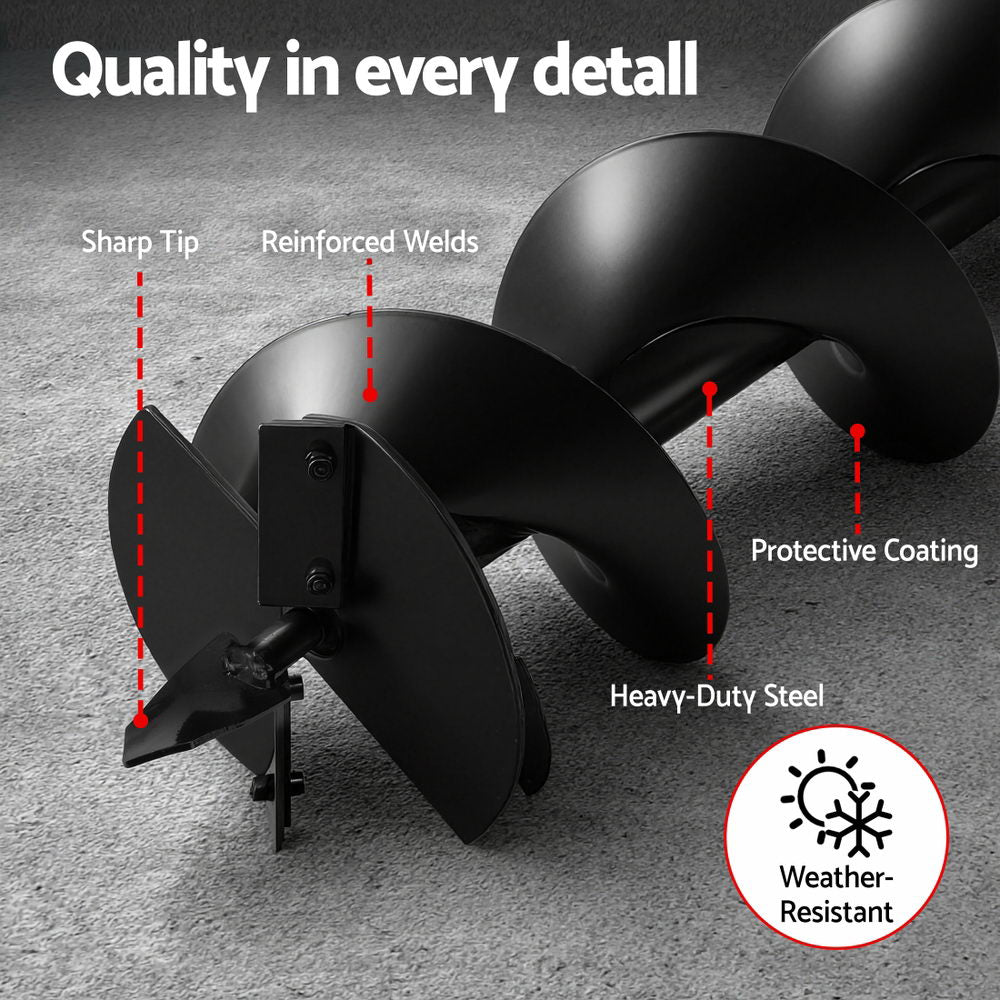 Giantz Post Hole Digger Auger Drill Bit Set 100mm 200mm 300mm Carbon Steel Black-5