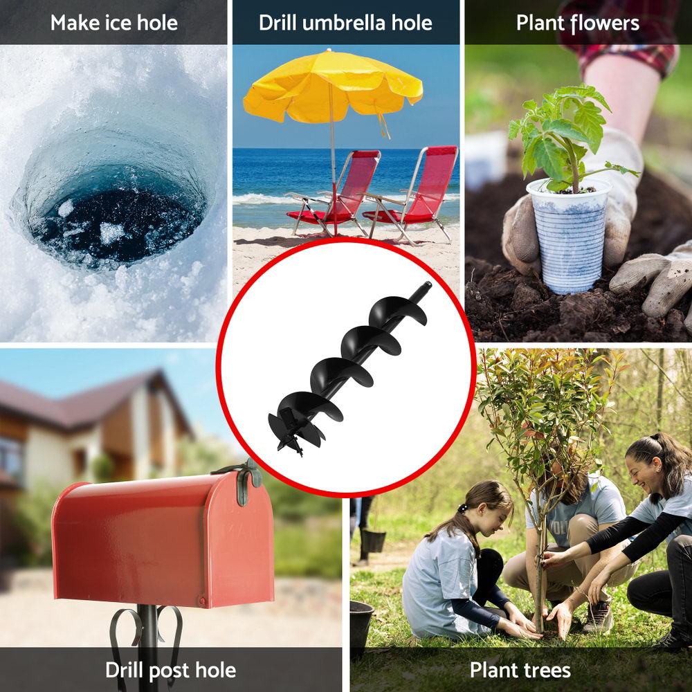 Giantz Post Hole Digger Auger Drill Bit 200mm with 80cm Extension Shaft Black-4