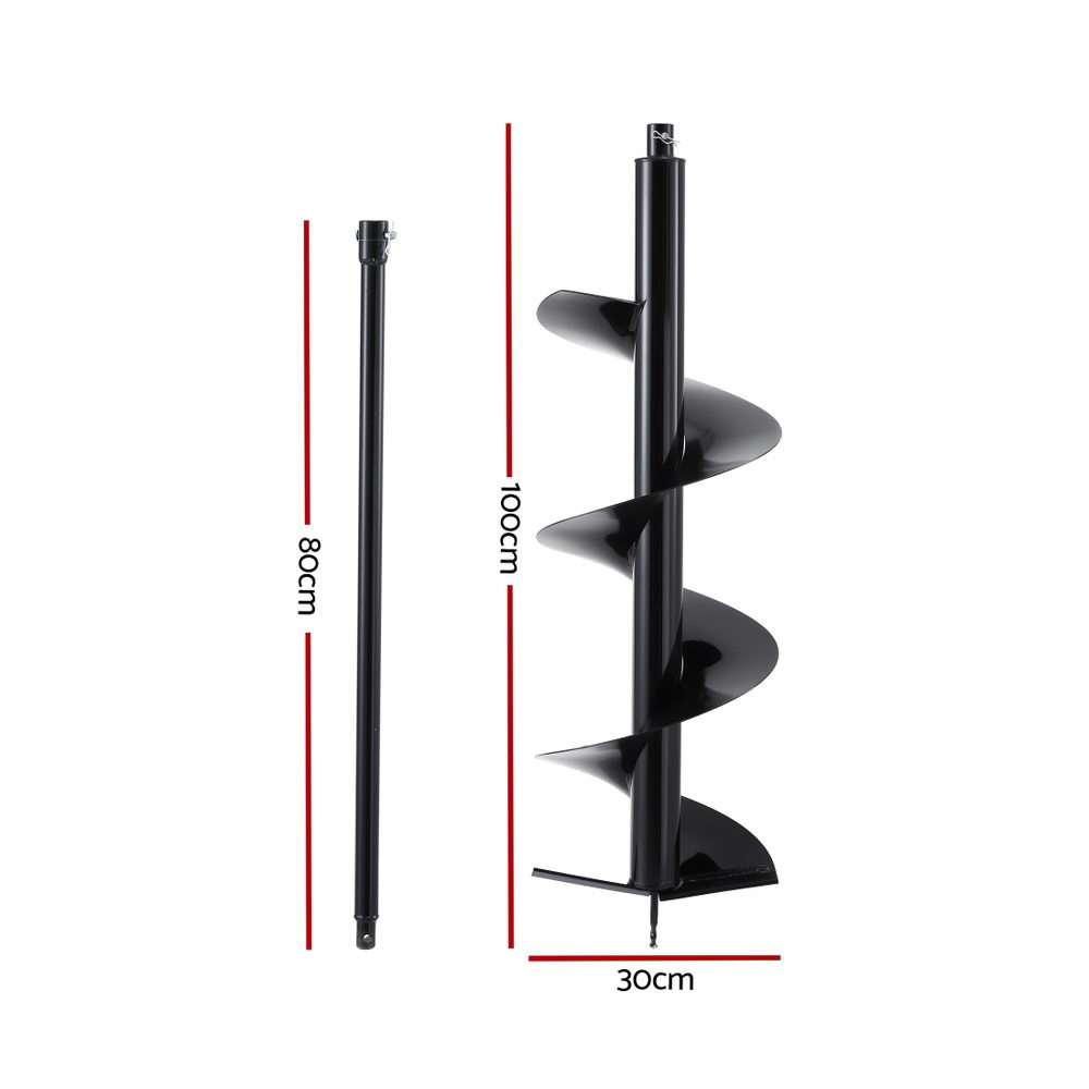 GIANTZ Post Hole Digger Auger Drill Bit 300mm with 80cm Extension Shaft Black-1