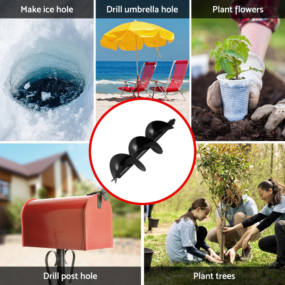 GIANTZ Post Hole Digger Auger Drill Bit 300mm with 80cm Extension Shaft Black-4