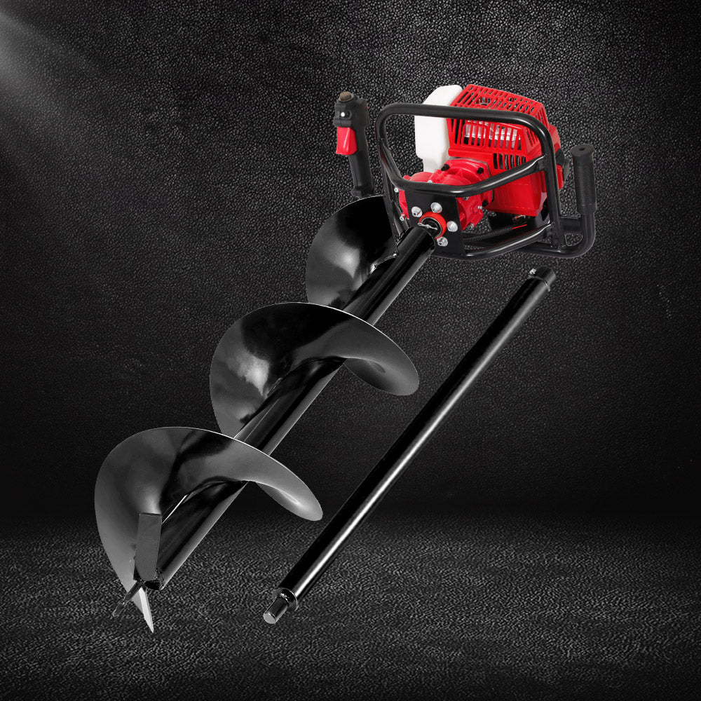 Giantz 92CC Post Hole Digger 300mm Petrol Drill Extension Auger Bits-6