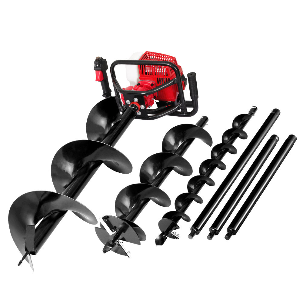 Giantz Post Hole Digger 92CC Petrol Motor Drill Extension Auger Bits Kits-0
