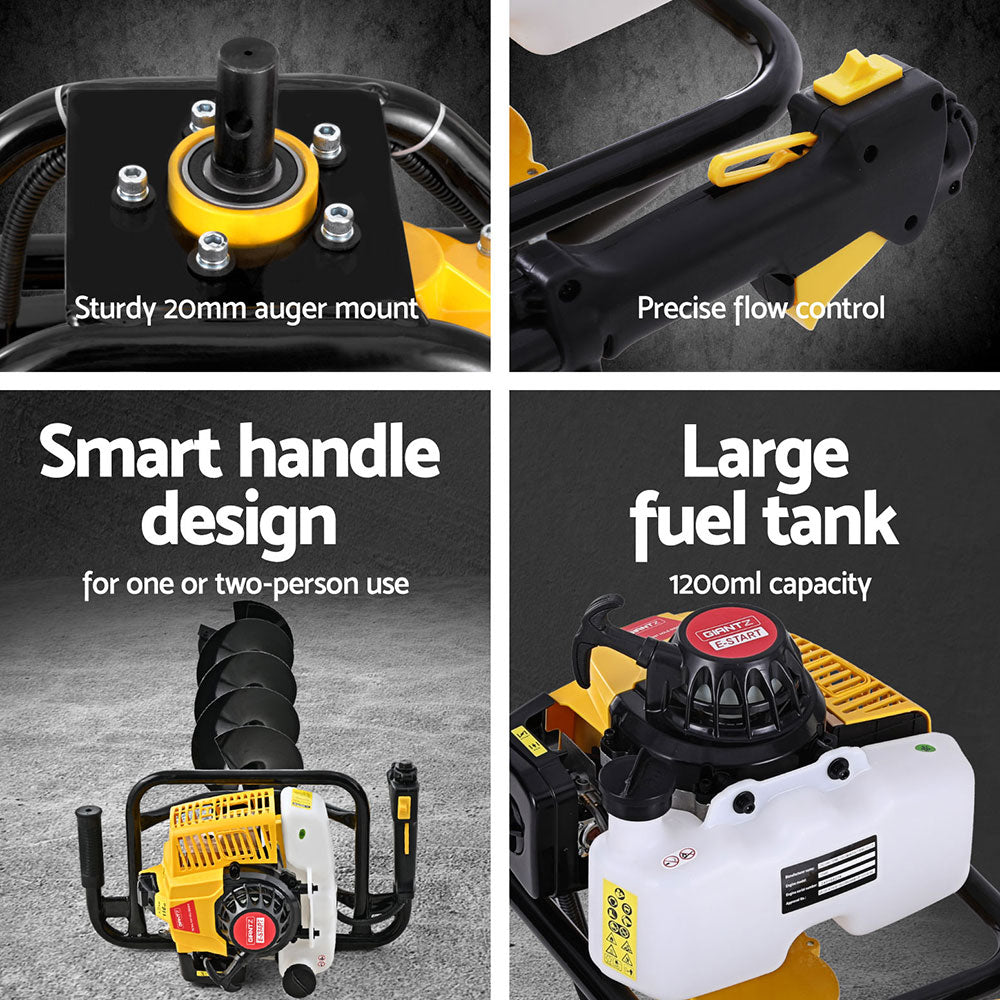 Giantz 82CC Post Hole Digger 200mm Petrol Drill Auger Extension Bits-5