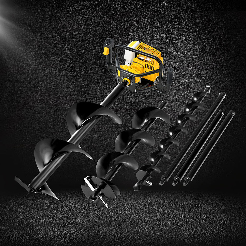 Giantz 82CC Post Hole Digger Petrol Motor Drill Extension Auger Bits Kits-0