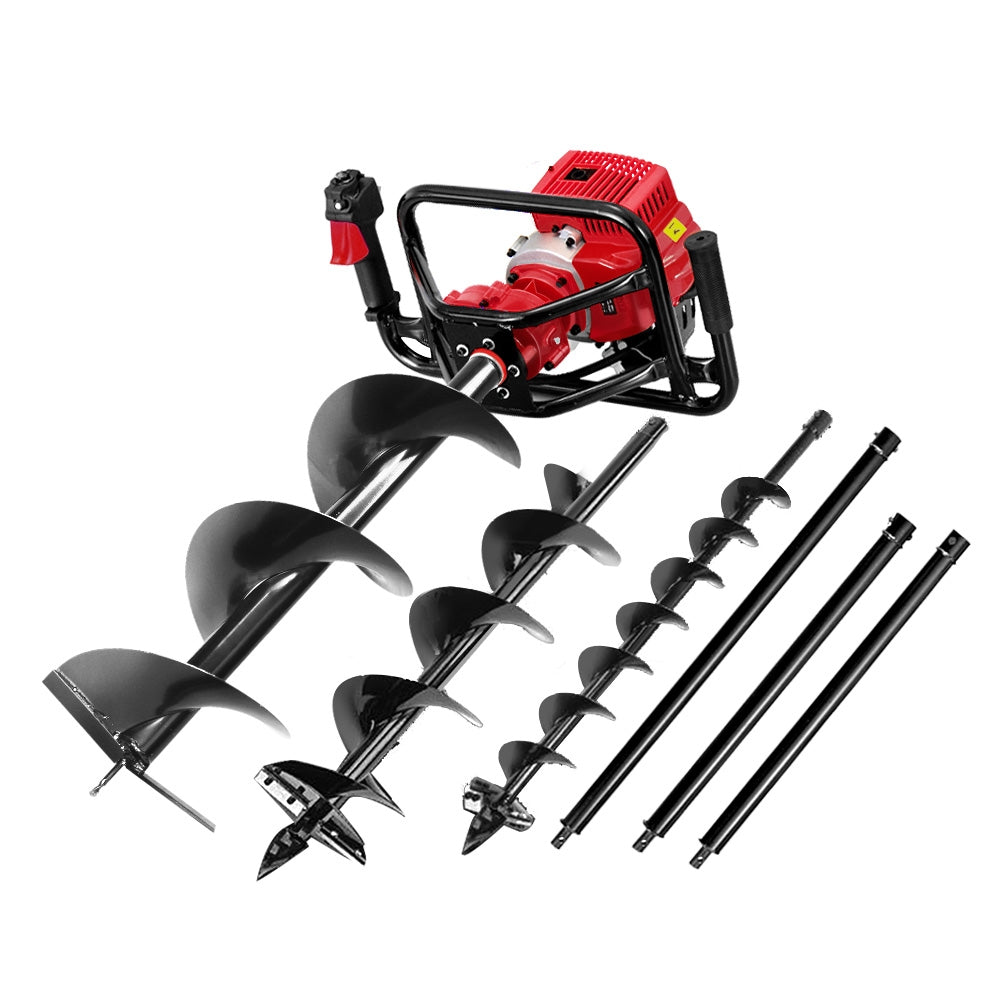 Giantz Post Hole Diggers 92CC Petrol Digger Extension Auger Bits-0