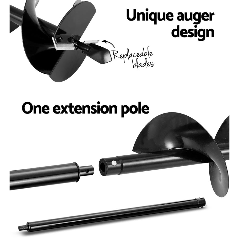 Giantz 80CC Post Hole Digger 200mm Petrol Drill Extension Auger Bits-5