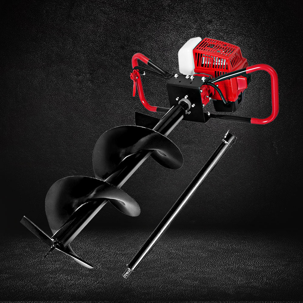 Giantz 80CC Post Hole Digger 300mm Petrol Drill Extension Auger Bits-0