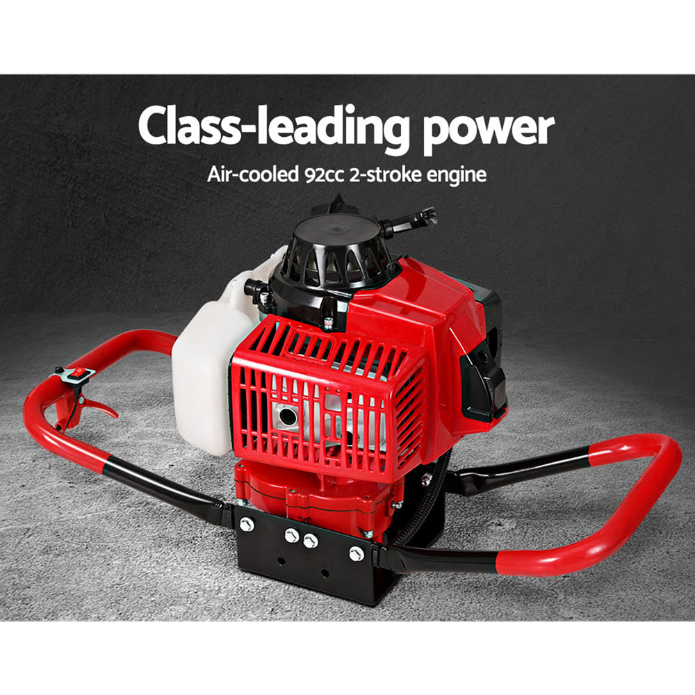 Giantz 80CC Post Hole Digger 300mm Petrol Drill Extension Auger Bits-2