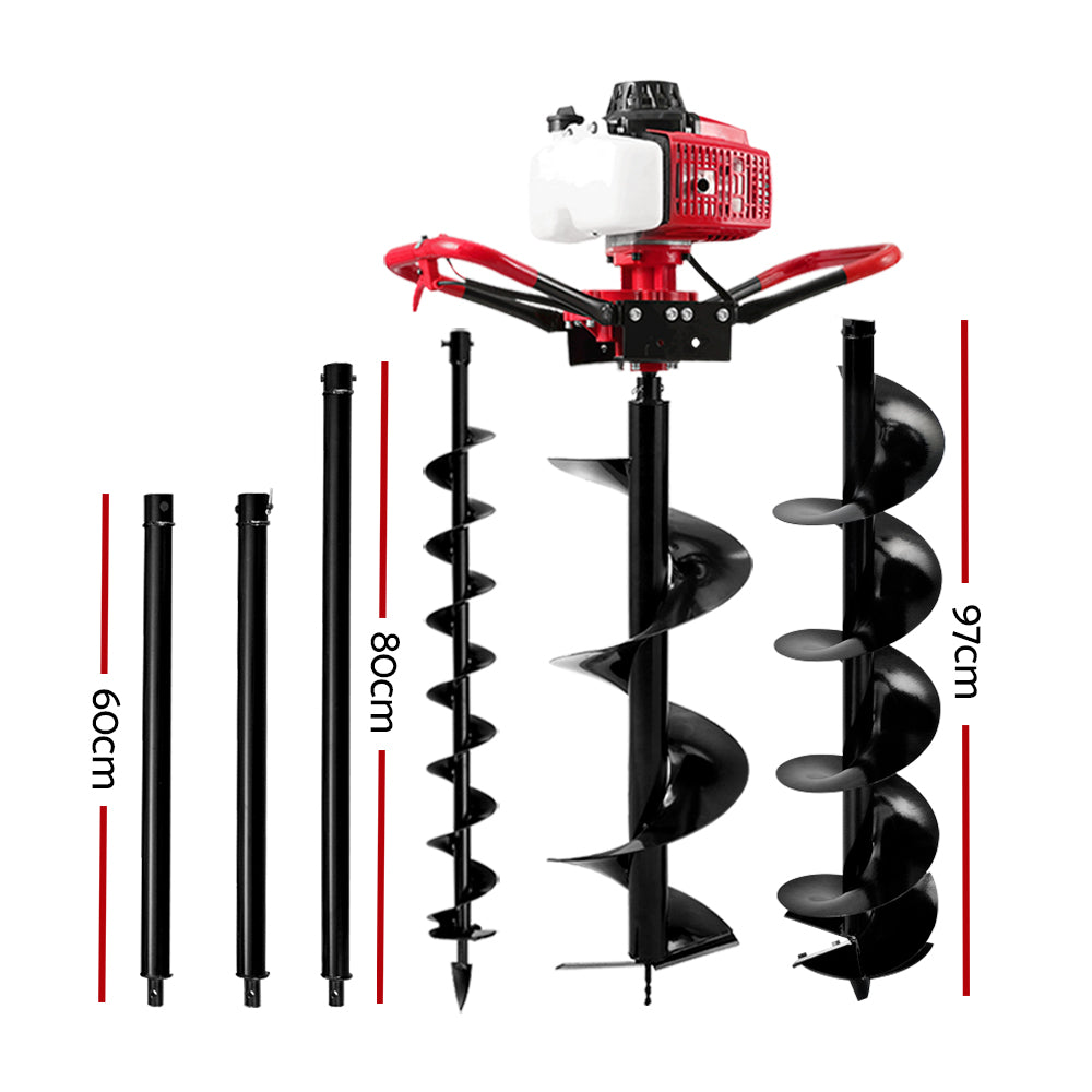 Giantz 80CC Post Hole Digger Petrol Motor Drill Extension Auger Bits Kits-1