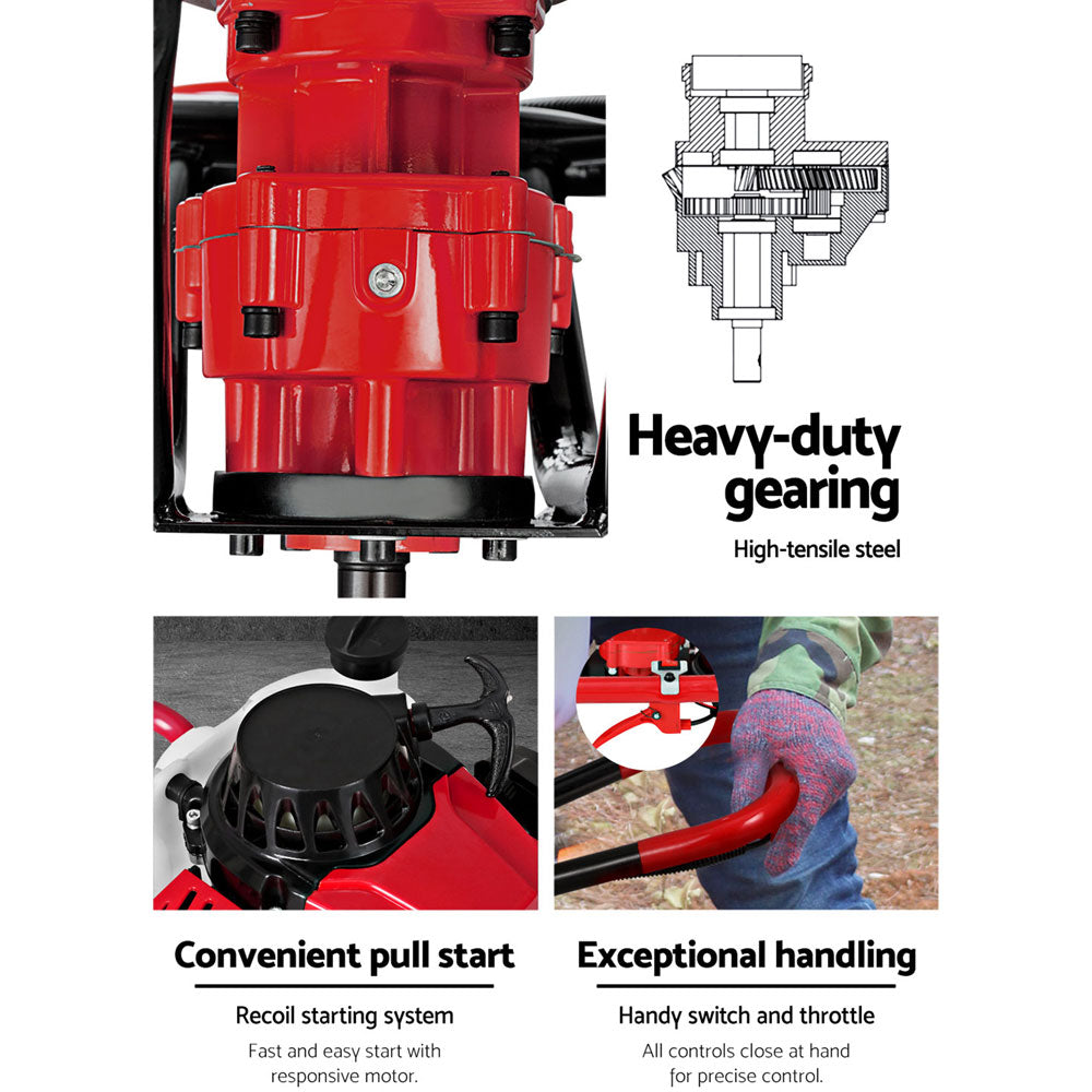 Giantz 80CC Post Hole Digger Petrol Motor Drill Extension Auger Bits Kits-3