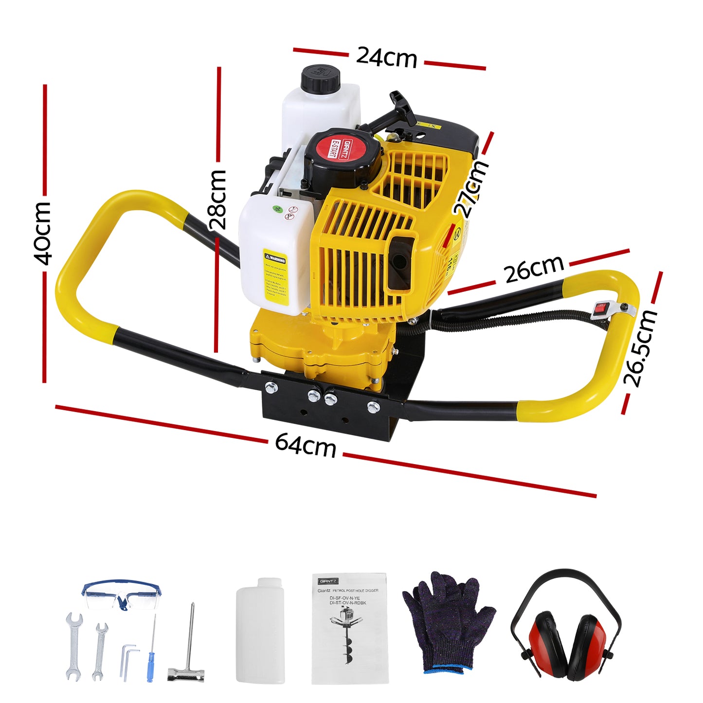 Giantz 74CC Post Hole Digger Motor Only Petrol Engine Yellow-1