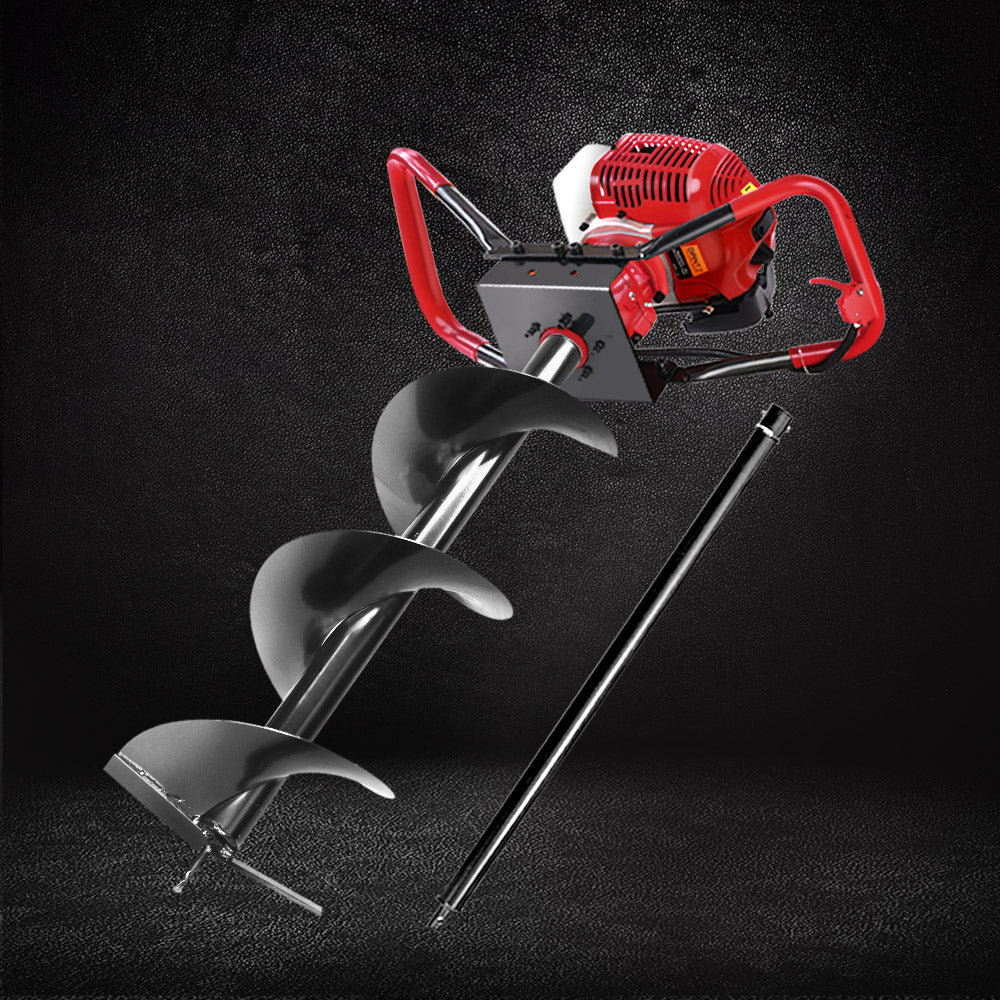 Giantz 80CC Post Hole Digger 300mm Petrol Drill Extension Bits Auger-0